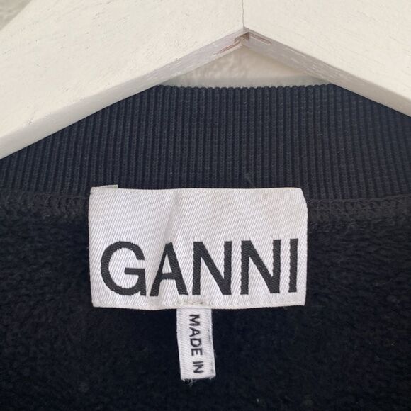 Ganni Black Boxy Crew 100% Cotton Sweater Size Medium - Picture 3 of 7